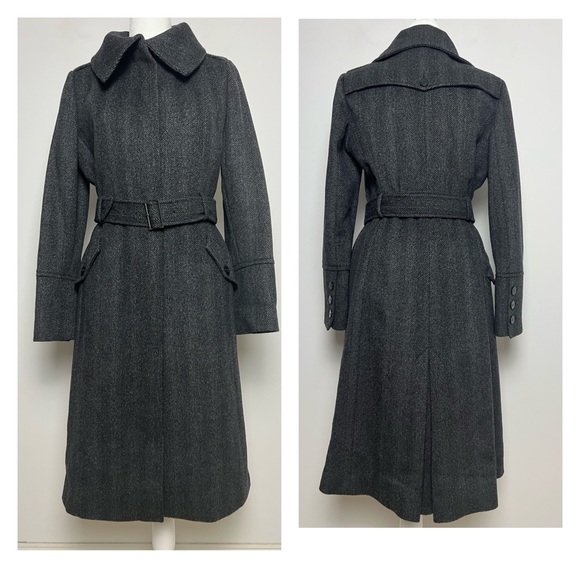 Cole Haan Jackets & Blazers - NWOT Cole Haan Womens Dark Grey Herringbone Wool Blend Trench Coat Size 6